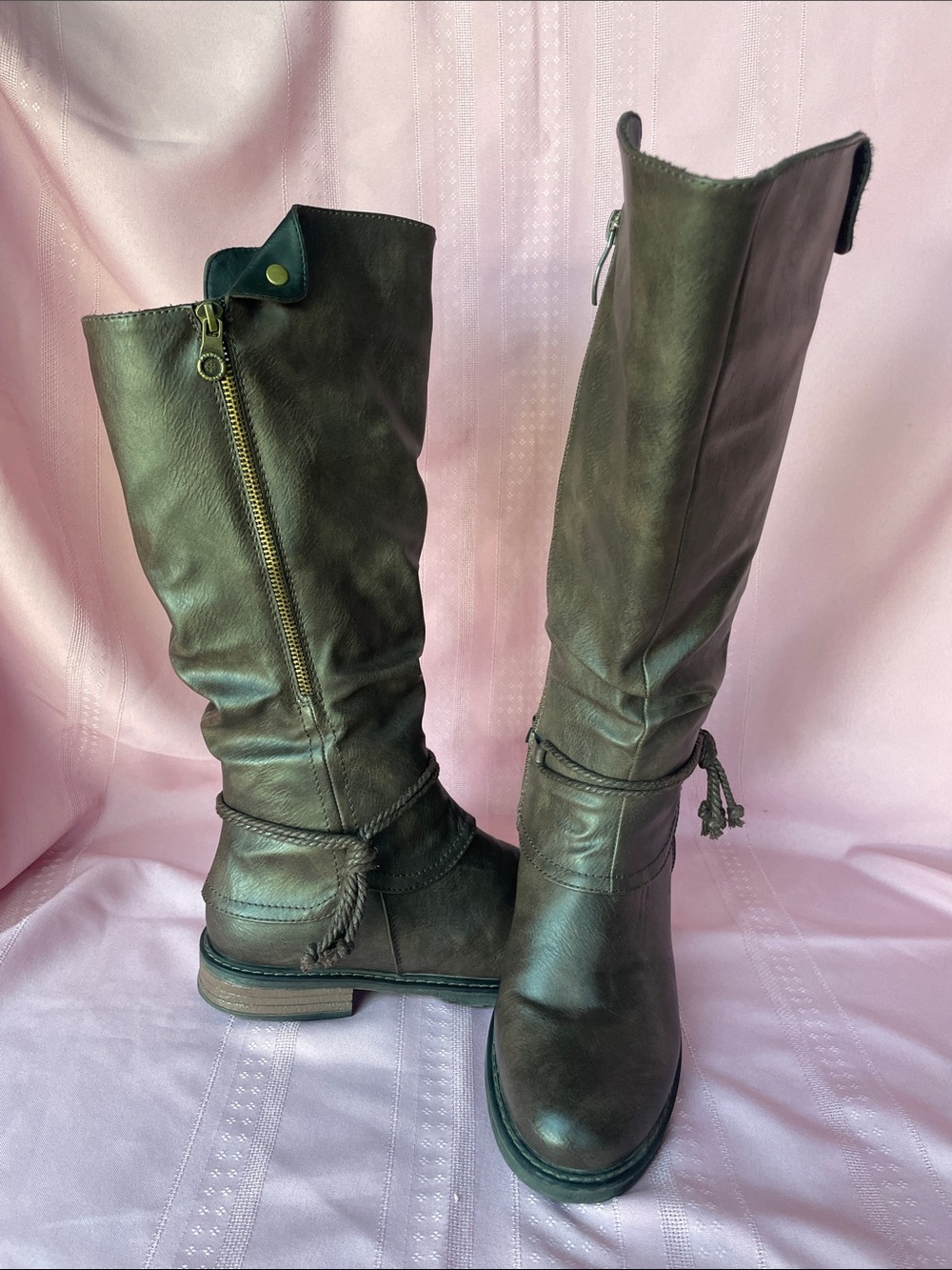 Women’s Over-The-Knee Braided Accent Brown Boots with Side Zip
